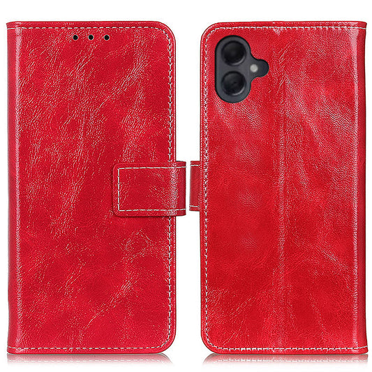 For Samsung Galaxy A06 Case Crazy Horse Texture Leather Phone Wallet Cover - Red
