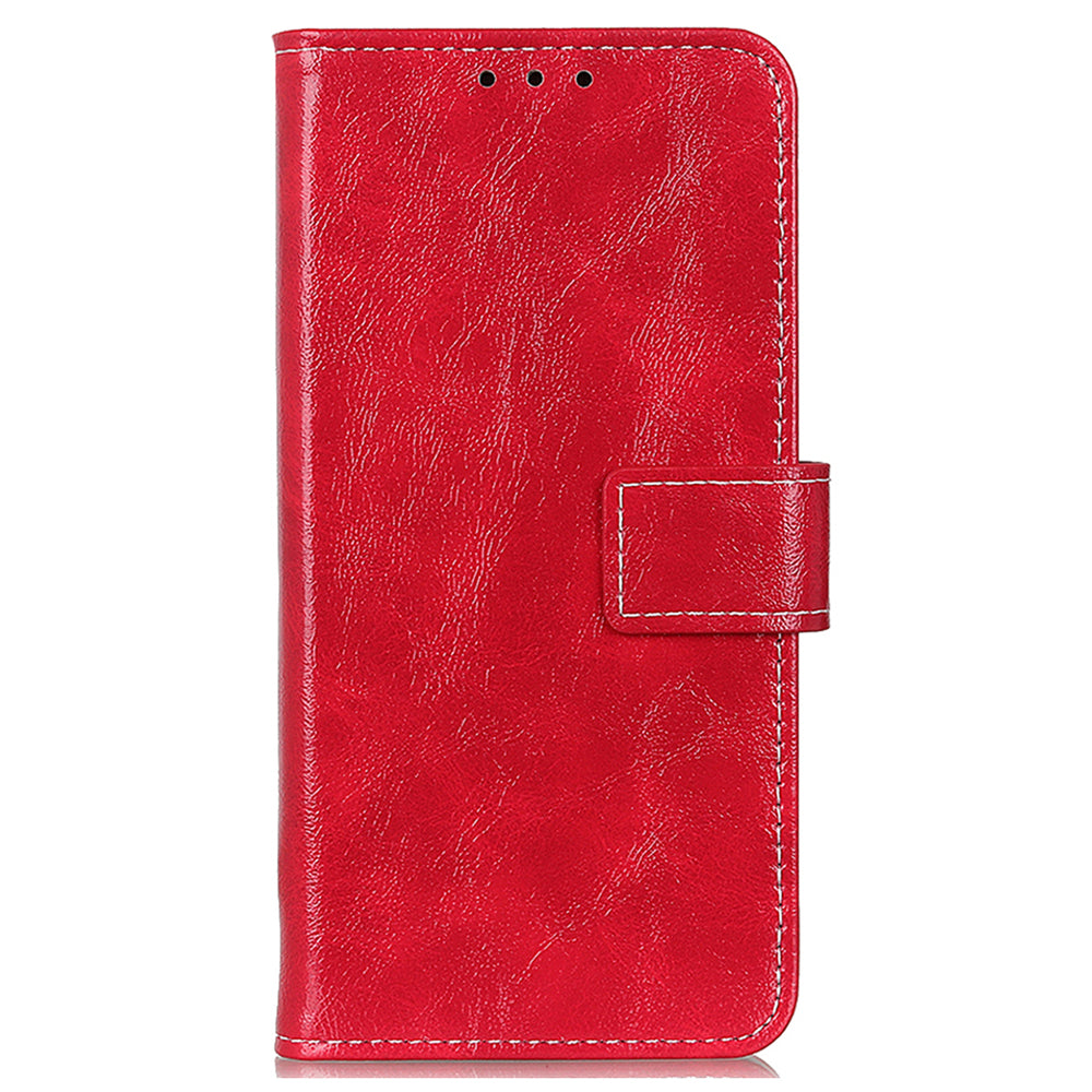 For Samsung Galaxy A06 Case Crazy Horse Texture Leather Phone Wallet Cover - Red
