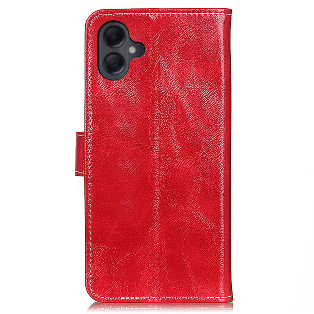 For Samsung Galaxy A06 Case Crazy Horse Texture Leather Phone Wallet Cover - Red