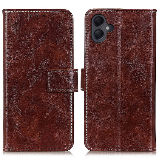 For Samsung Galaxy A06 Case Crazy Horse Texture Leather Phone Wallet Cover - Brown