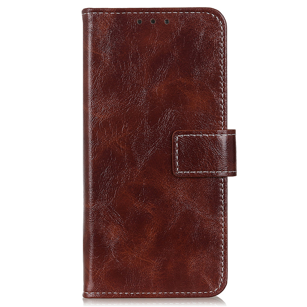 For Samsung Galaxy A06 Case Crazy Horse Texture Leather Phone Wallet Cover - Brown
