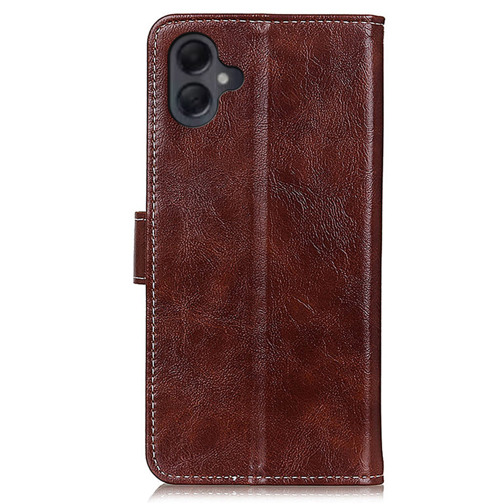 For Samsung Galaxy A06 Case Crazy Horse Texture Leather Phone Wallet Cover - Brown