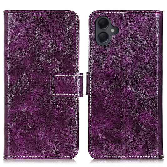 For Samsung Galaxy A06 Case Crazy Horse Texture Leather Phone Wallet Cover - Purple