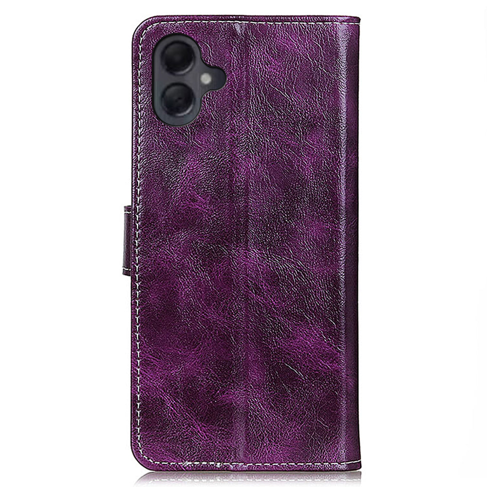 For Samsung Galaxy A06 Case Crazy Horse Texture Leather Phone Wallet Cover - Purple