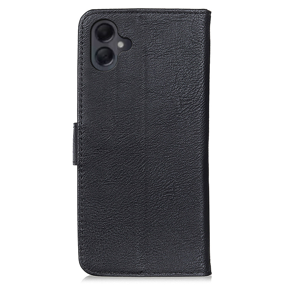 KHAZNEH For Samsung Galaxy A06 Wallet Case Cowhide Texture Leather Flip Phone Cover - Black