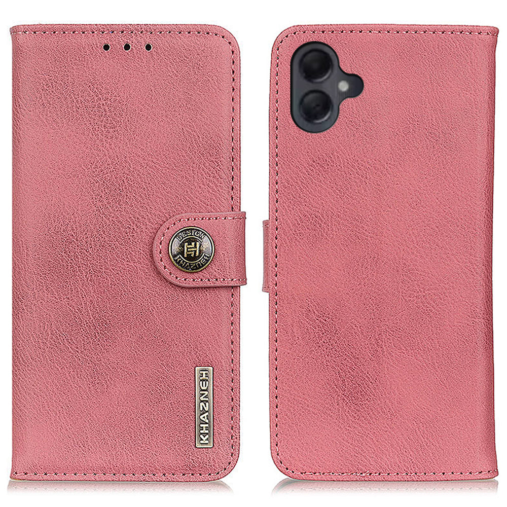 KHAZNEH For Samsung Galaxy A06 Wallet Case Cowhide Texture Leather Flip Phone Cover - Pink