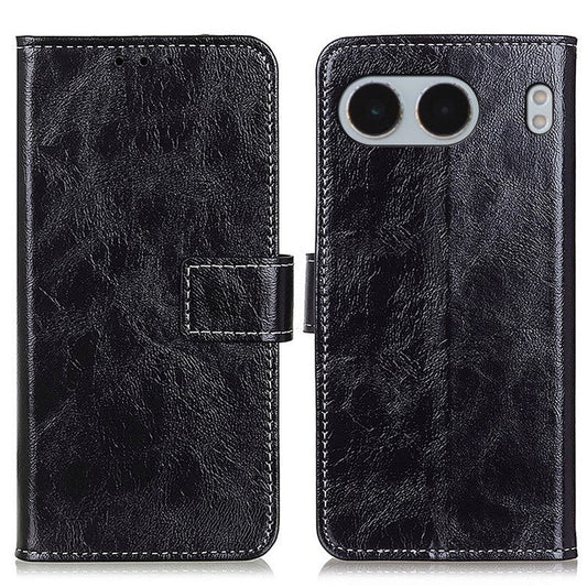 For OnePlus Nord 4 Case Crazy Horse Texture Leather Phone Wallet Cover - Black