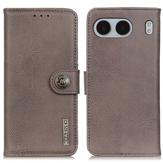 KHAZNEH For OnePlus Nord 4 Wallet Case Cowhide Texture Leather Flip Phone Cover - Khaki