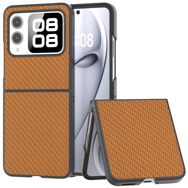 For Huawei nova Flip 5G Case Carbon Fiber Texture PU+PC Phone Cover - Light Brown