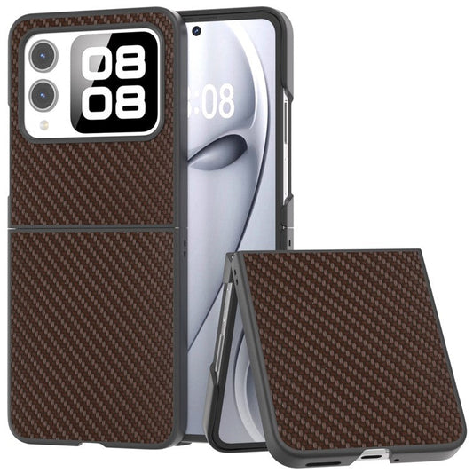 For Huawei nova Flip 5G Case Carbon Fiber Texture PU+PC Phone Cover - Brown