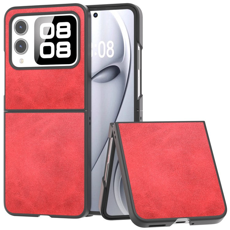 For Huawei nova Flip 5G Case Cowhide Texture Hard PC+PU Protective Phone Cover - Red