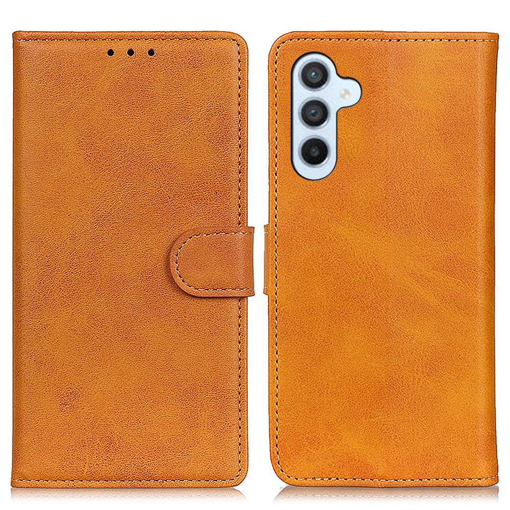 For Samsung Galaxy A16 5G / A16 4G Stand Wallet Case Cowhide Texture Leather Phone Cover - Brown