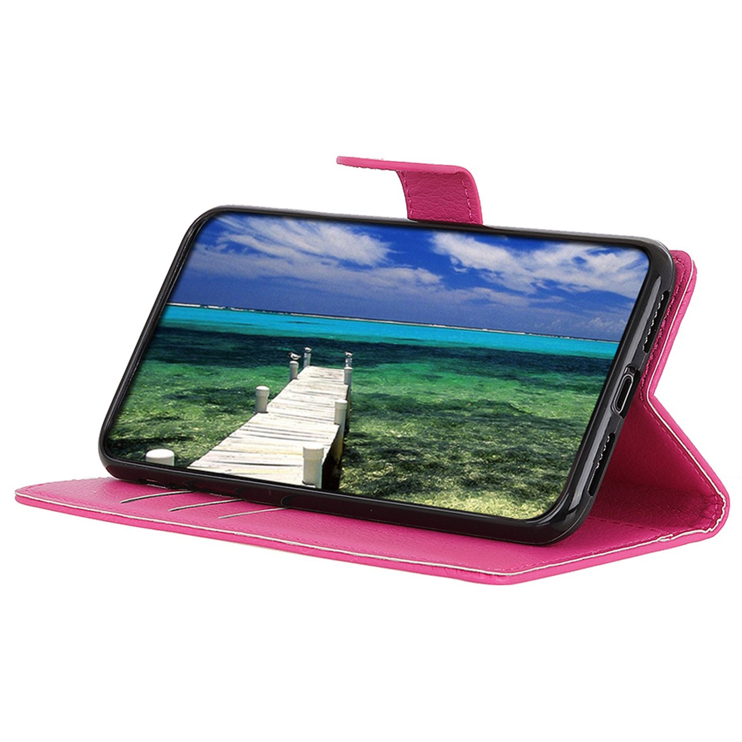 For Samsung Galaxy A16 5G / A16 4G Wallet Case PU Leather Phone Cover Litchi Texture - Rose
