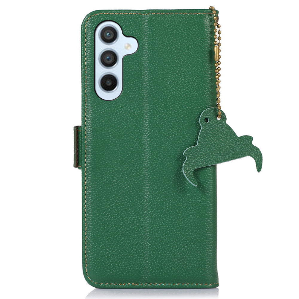 For Samsung Galaxy A16 5G / A16 4G Case RFID Blocking Textured Genuine Cow Leather Phone Cover - Green