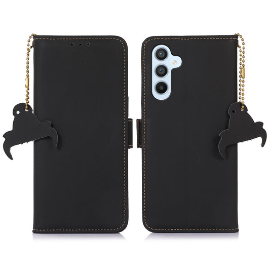 For Samsung Galaxy A16 5G / A16 4G Wallet Case Anti-Drop Genuine Cow Leather Phone Cover RFID Blocking - Black