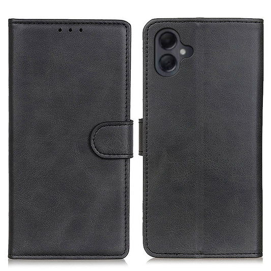 For Samsung Galaxy A06 Stand Wallet Case Cowhide Texture Leather Phone Cover - Black