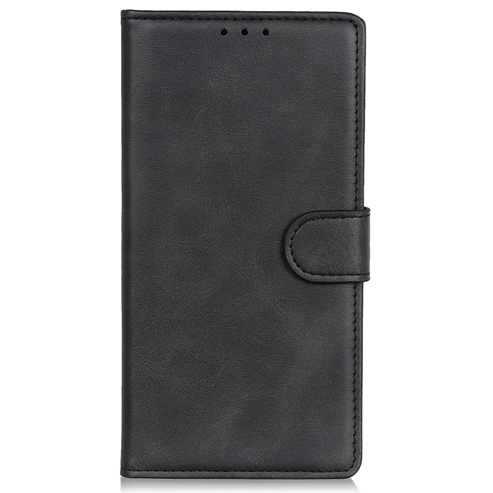 For Samsung Galaxy A06 Stand Wallet Case Cowhide Texture Leather Phone Cover - Black