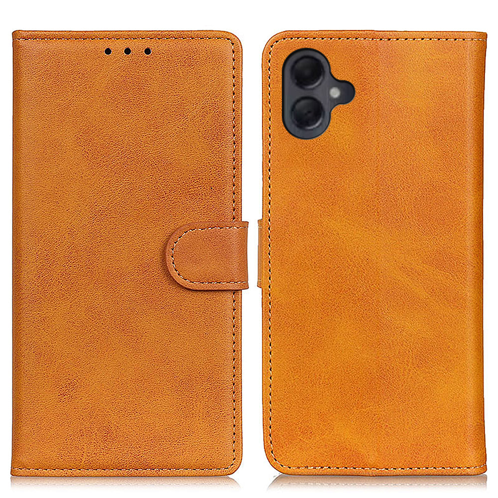 For Samsung Galaxy A06 Stand Wallet Case Cowhide Texture Leather Phone Cover - Brown