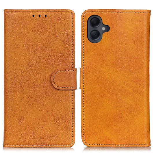For Samsung Galaxy A06 Stand Wallet Case Cowhide Texture Leather Phone Cover - Brown