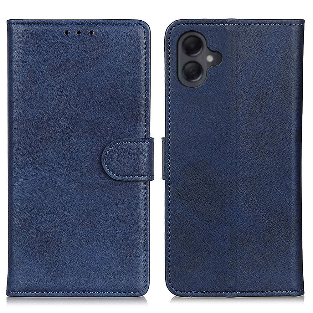 For Samsung Galaxy A06 Stand Wallet Case Cowhide Texture Leather Phone Cover - Blue
