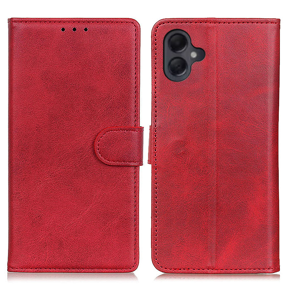 For Samsung Galaxy A06 Stand Wallet Case Cowhide Texture Leather Phone Cover - Red