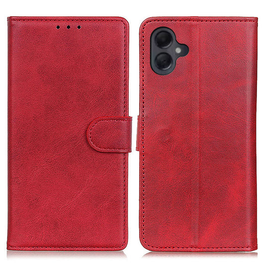 For Samsung Galaxy A06 Stand Wallet Case Cowhide Texture Leather Phone Cover - Red