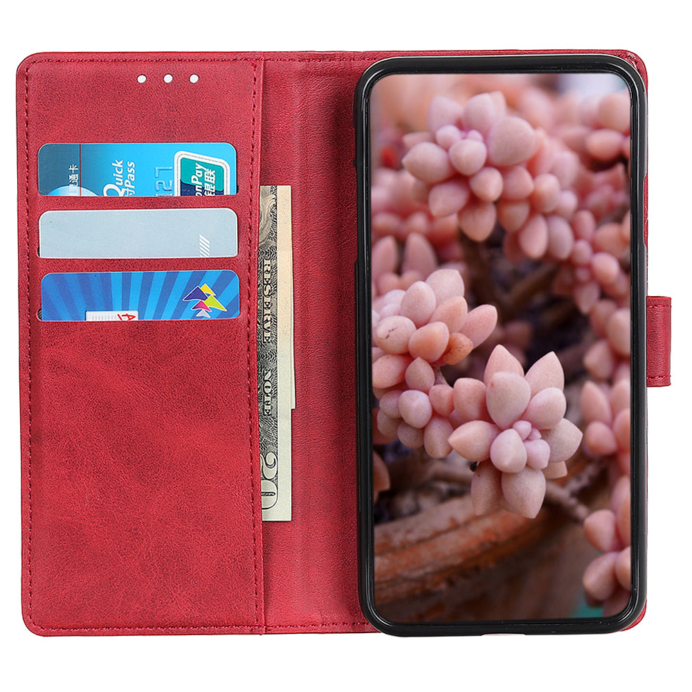 For Samsung Galaxy A06 Stand Wallet Case Cowhide Texture Leather Phone Cover - Red