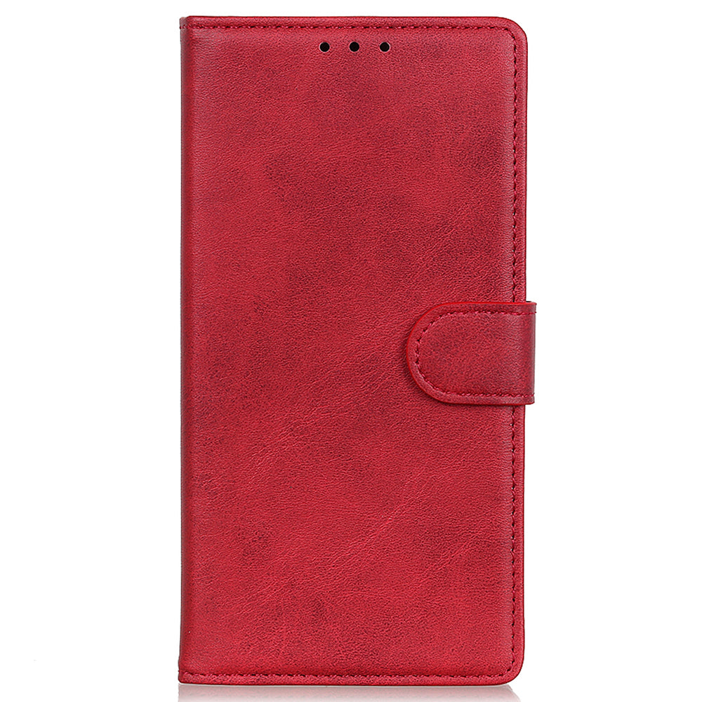 For Samsung Galaxy A06 Stand Wallet Case Cowhide Texture Leather Phone Cover - Red