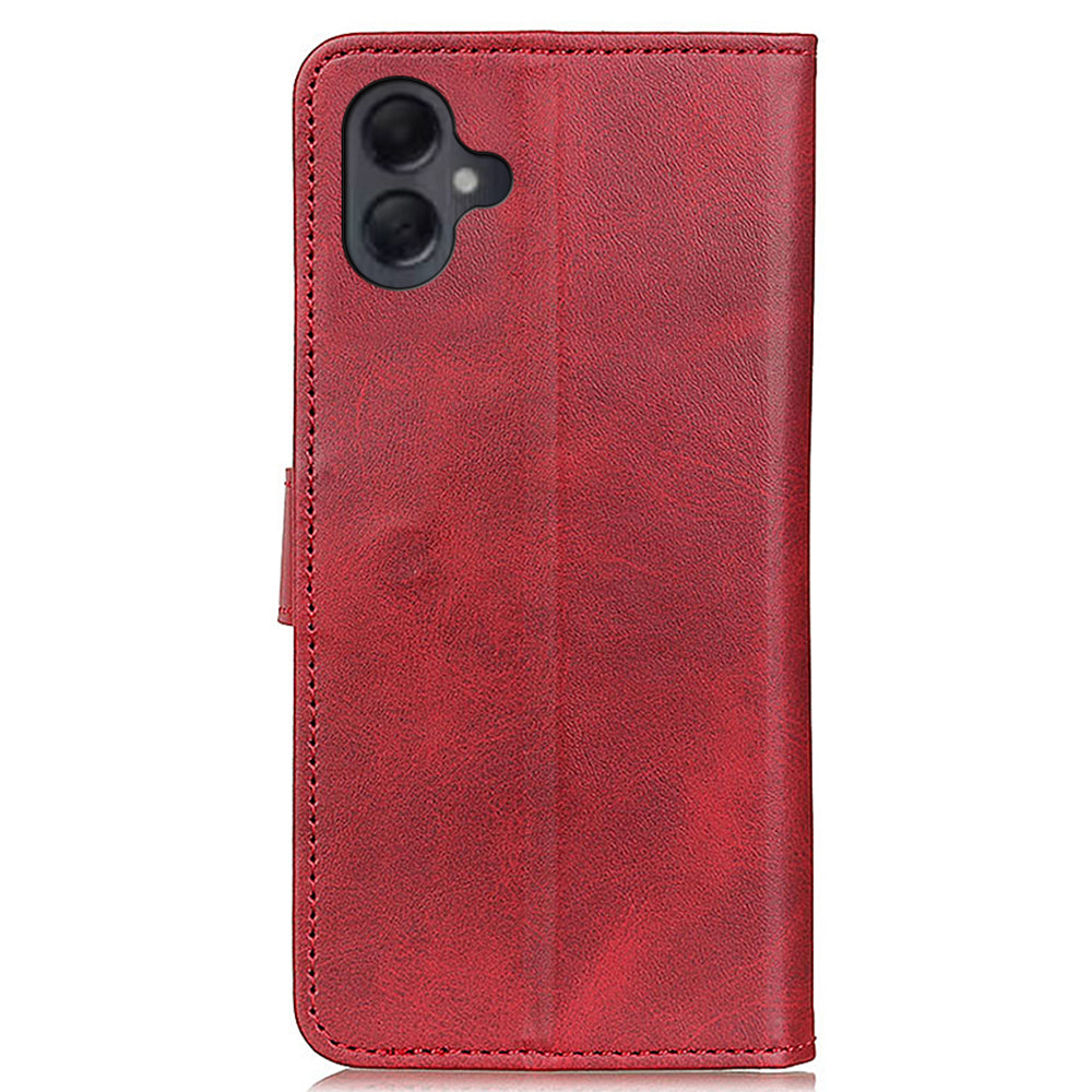 For Samsung Galaxy A06 Stand Wallet Case Cowhide Texture Leather Phone Cover - Red