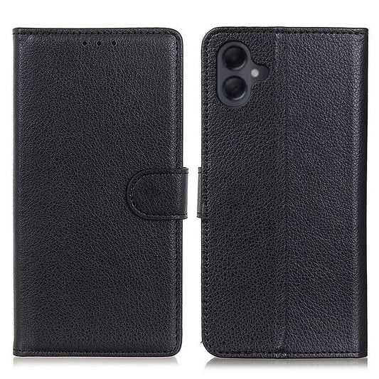 For Samsung Galaxy A06 Wallet Case PU Leather Phone Cover Litchi Texture - Black