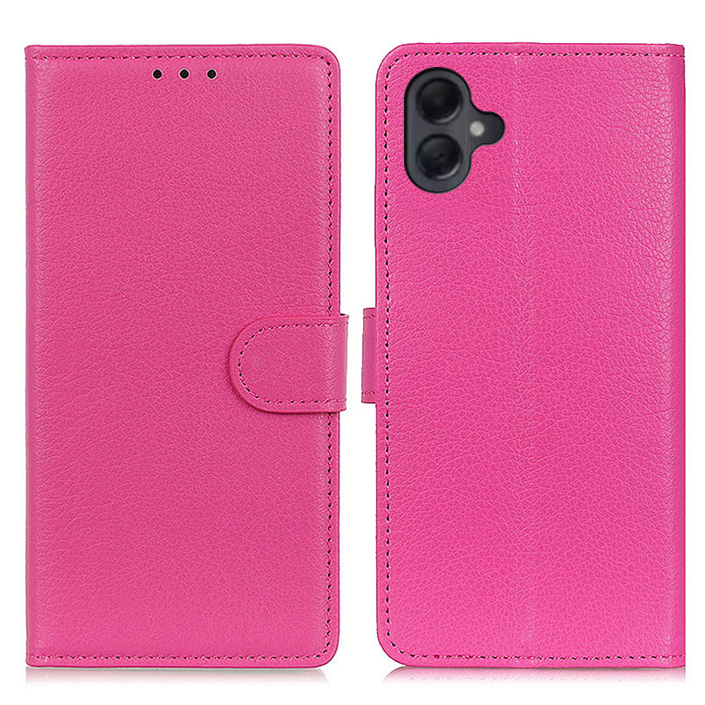 For Samsung Galaxy A06 Wallet Case PU Leather Phone Cover Litchi Texture - Rose