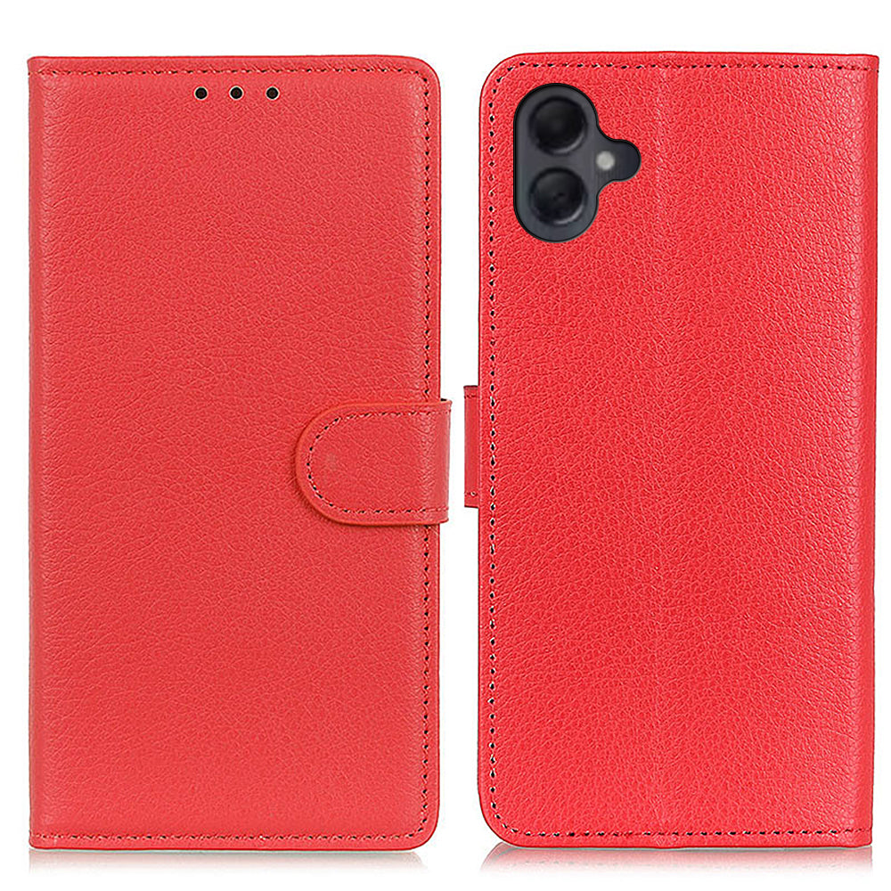 For Samsung Galaxy A06 Wallet Case PU Leather Phone Cover Litchi Texture - Red
