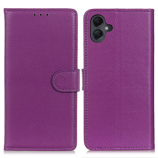 For Samsung Galaxy A06 Wallet Case PU Leather Phone Cover Litchi Texture - Purple