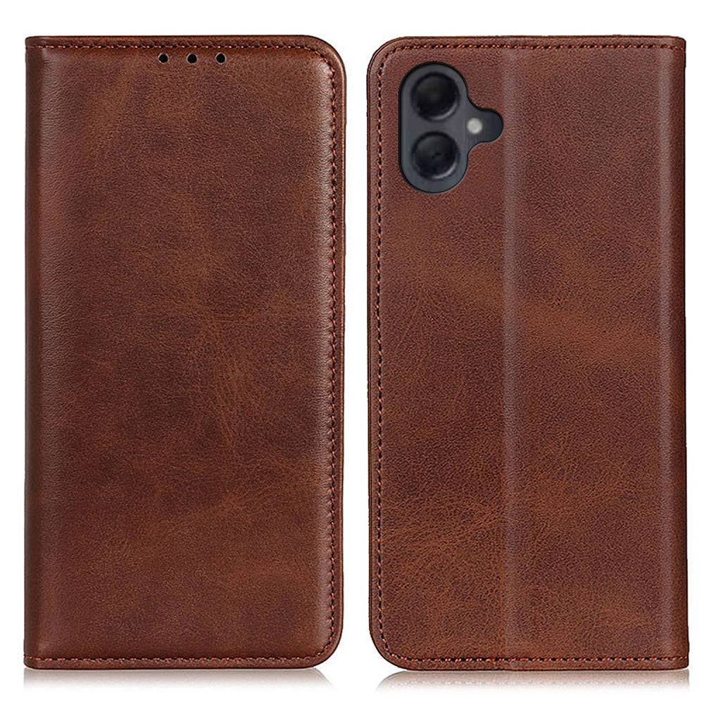 For Samsung Galaxy A06 Case Split Leather Flip Wallet Phone Cover - Coffee