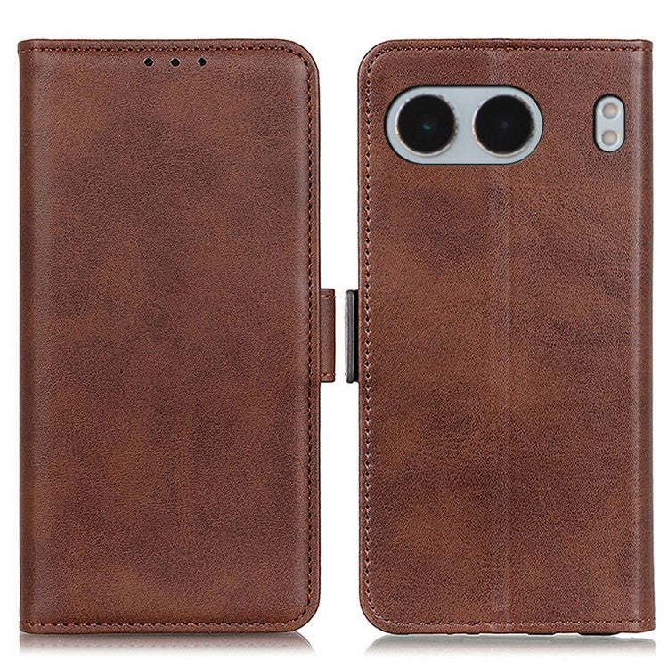 For OnePlus Nord 4 Case Stand Cowhide Texture PU Leather Phone Cover - Brown