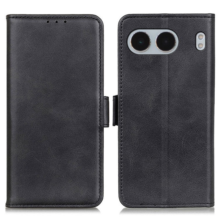For OnePlus Nord 4 Case Stand Cowhide Texture PU Leather Phone Cover - Black