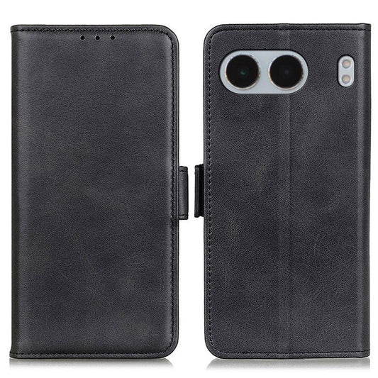 For OnePlus Nord 4 Case Stand Cowhide Texture PU Leather Phone Cover - Black