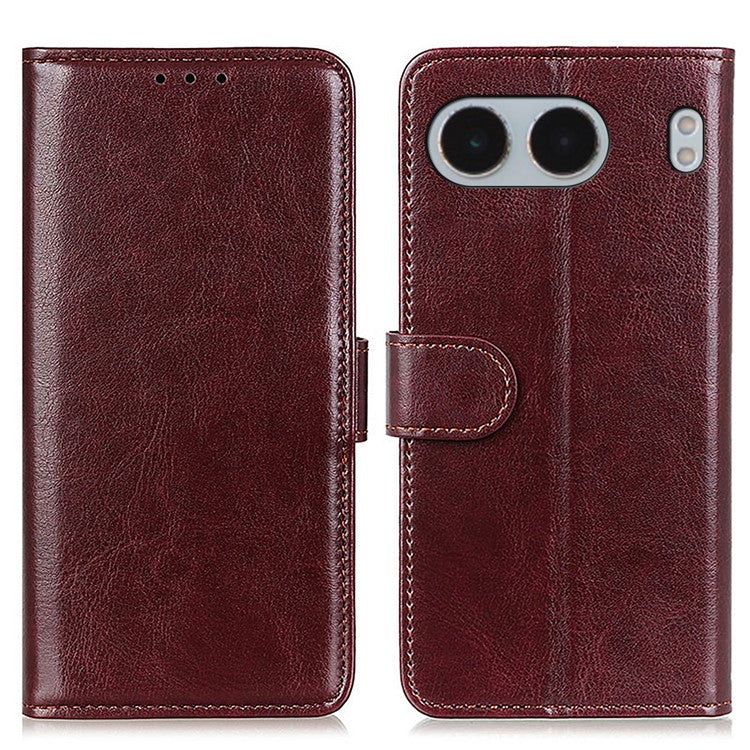 For OnePlus Nord 4 Case Crazy Horse Texture PU Leather Phone Stand Cover - Brown