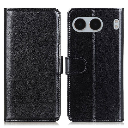 For OnePlus Nord 4 Case Crazy Horse Texture PU Leather Phone Stand Cover - Black