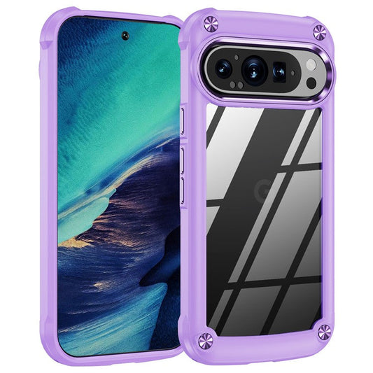 For Google Pixel 9 / 9 Pro Case Anti-Drop Alloy Lens Frame PC+TPU Phone Cover - Purple