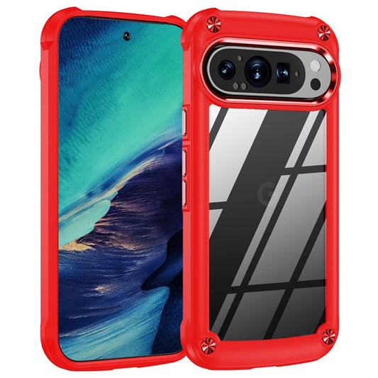 For Google Pixel 9 / 9 Pro Case Anti-Drop Alloy Lens Frame PC+TPU Phone Cover - Red