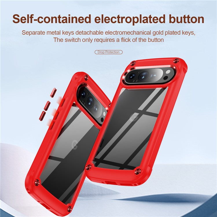 For Google Pixel 9 / 9 Pro Case Anti-Drop Alloy Lens Frame PC+TPU Phone Cover - Red
