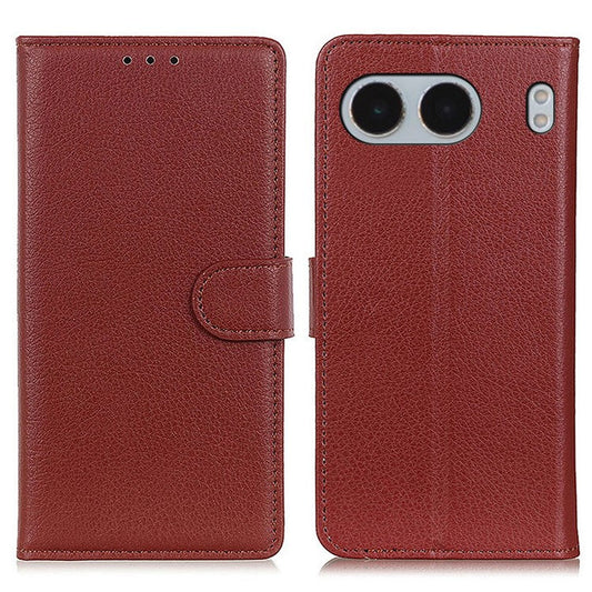 For OnePlus Nord 4 Wallet Case PU Leather Phone Cover Litchi Texture - Brown