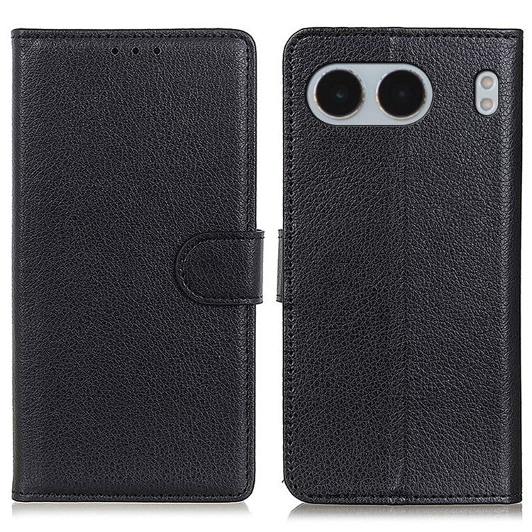 For OnePlus Nord 4 Wallet Case PU Leather Phone Cover Litchi Texture - Black