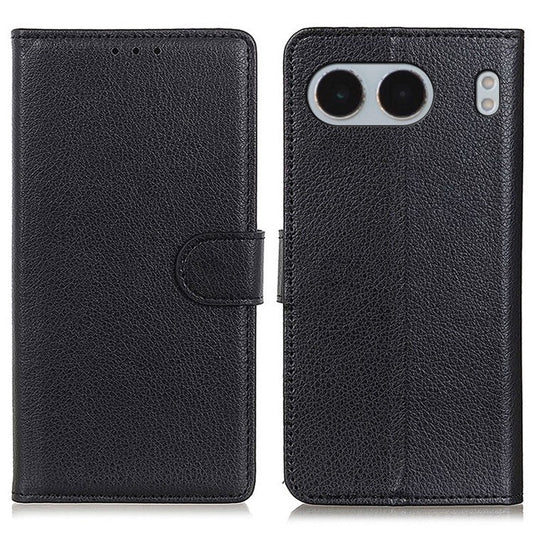 For OnePlus Nord 4 Wallet Case PU Leather Phone Cover Litchi Texture - Black