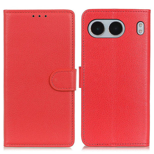 For OnePlus Nord 4 Wallet Case PU Leather Phone Cover Litchi Texture - Red