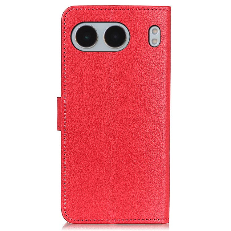 For OnePlus Nord 4 Wallet Case PU Leather Phone Cover Litchi Texture - Red