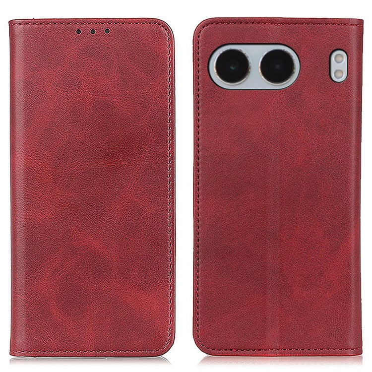 For OnePlus Nord 4 Case Split Leather Flip Wallet Phone Cover - Brown - Red