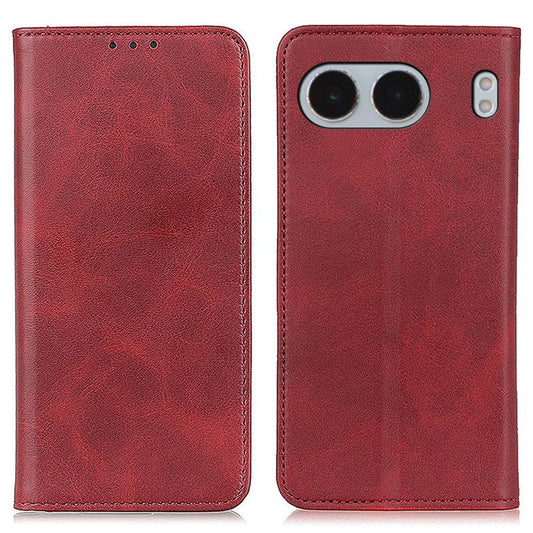 For OnePlus Nord 4 Case Split Leather Flip Wallet Phone Cover - Brown - Red