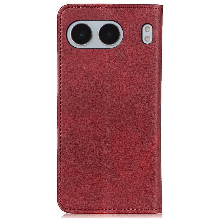 For OnePlus Nord 4 Case Split Leather Flip Wallet Phone Cover - Brown - Red